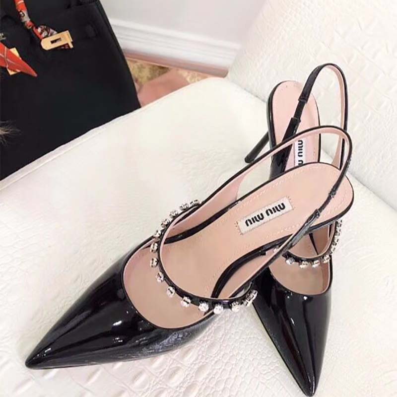 Miu Miu Women Shoes Patent Leather Slingbacks 85mm Heel-Black - Image 2