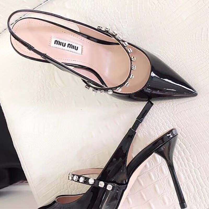 Miu Miu Women Shoes Patent Leather Slingbacks 85mm Heel-Black - Image 5