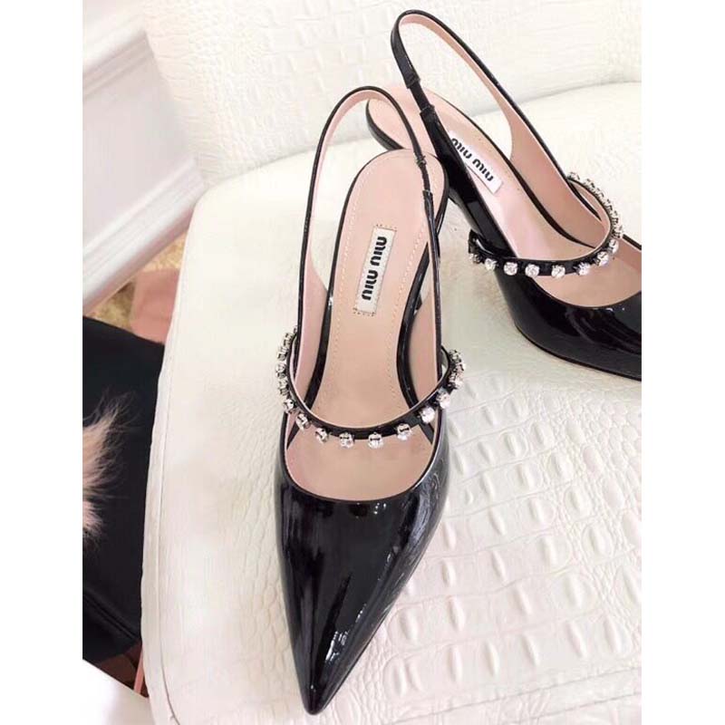 Miu Miu Women Shoes Patent Leather Slingbacks 85mm Heel-Black - Image 3
