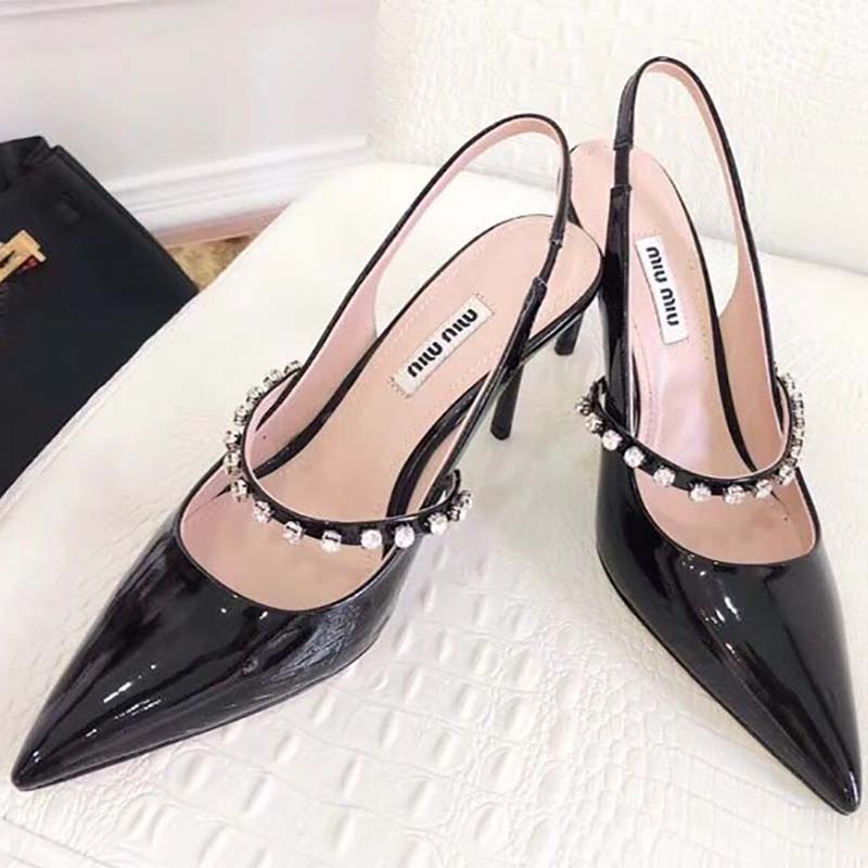 Miu Miu Women Shoes Patent Leather Slingbacks 85mm Heel-Black - Image 4