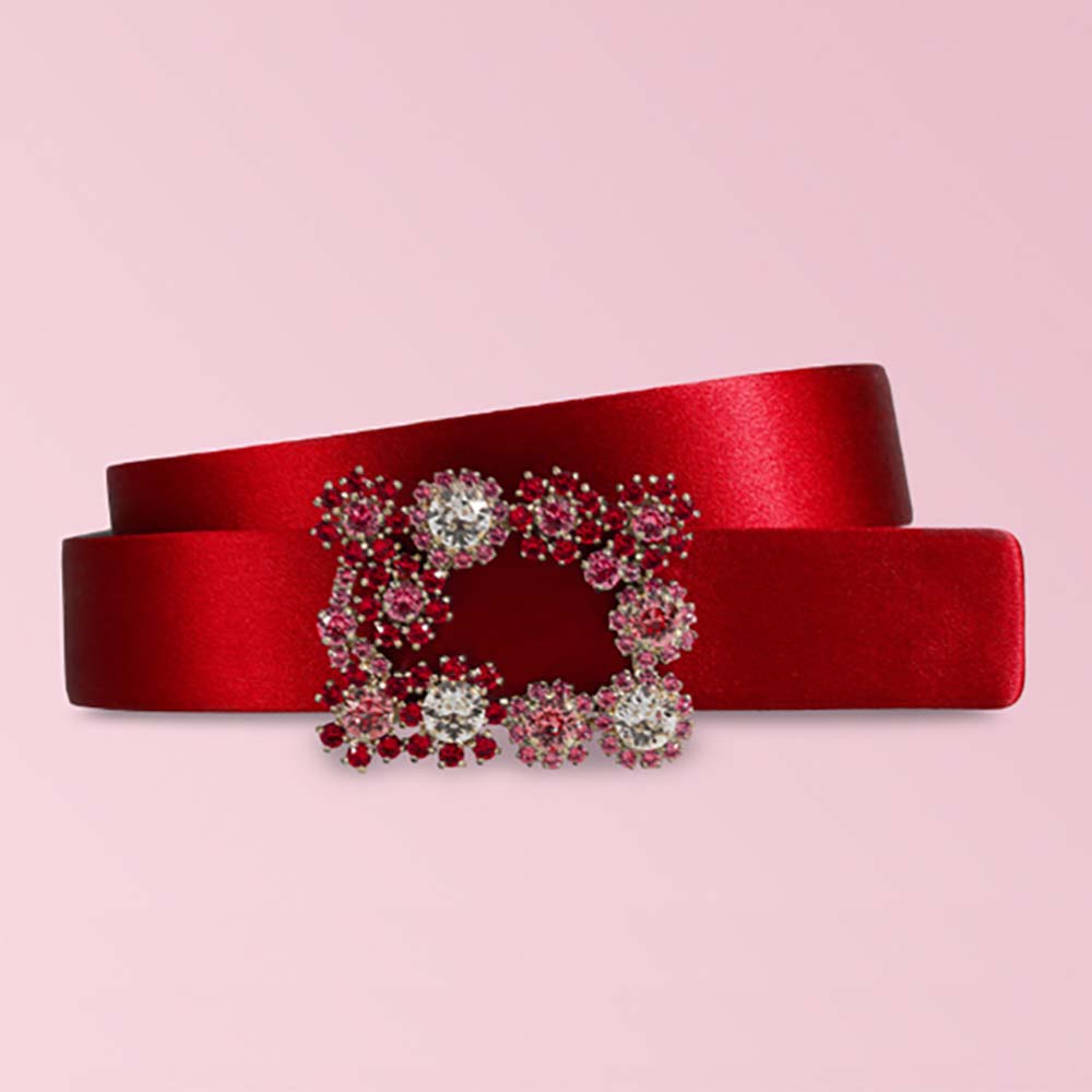 Roger Vivier Wome Flowers Belt in Silk Satin-Red