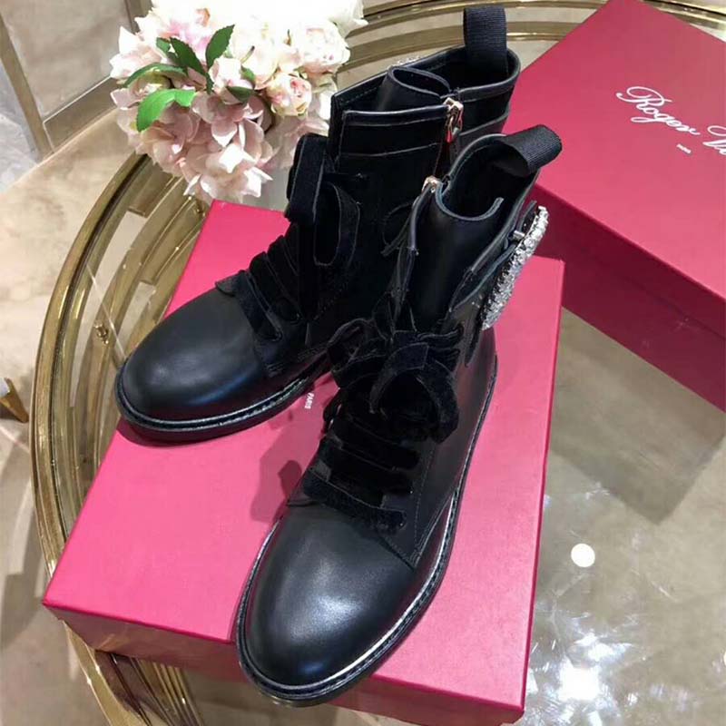 Roger Vivier Women Shoes Viv' Rangers Strass Buckle Ankle Boots-Black - Image 6