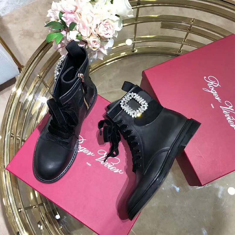 Roger Vivier Women Shoes Viv' Rangers Strass Buckle Ankle Boots-Black - Image 5