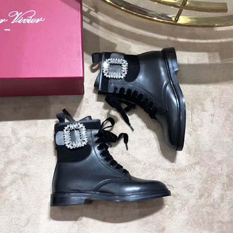 Roger Vivier Women Shoes Viv' Rangers Strass Buckle Ankle Boots-Black - Image 4