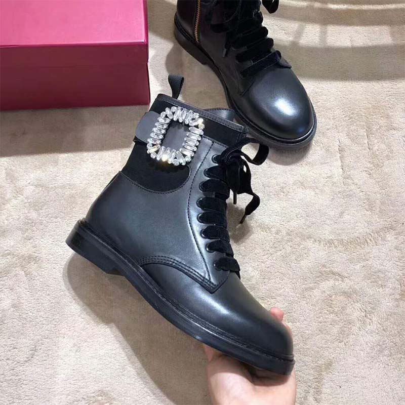 Roger Vivier Women Shoes Viv' Rangers Strass Buckle Ankle Boots-Black - Image 3