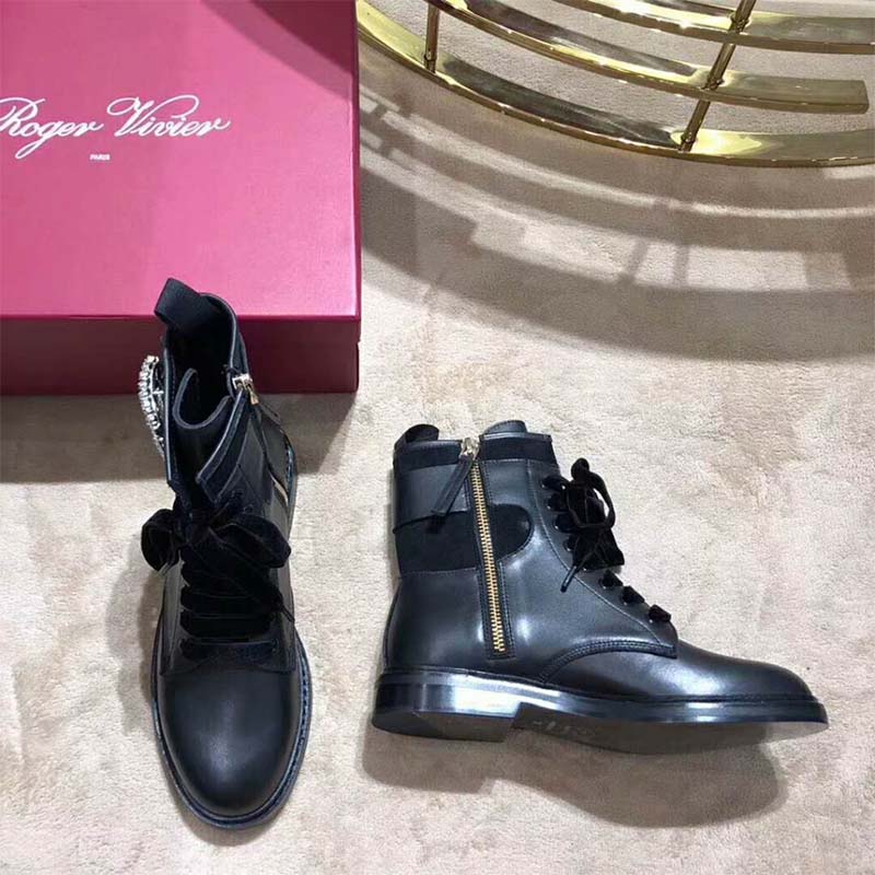 Roger Vivier Women Shoes Viv' Rangers Strass Buckle Ankle Boots-Black - Image 2