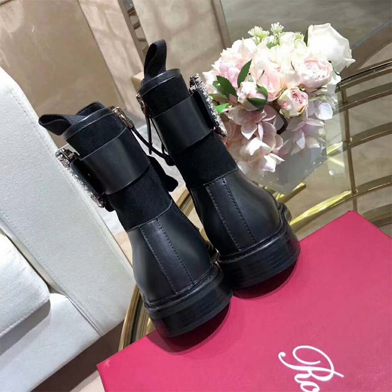 Roger Vivier Women Shoes Viv' Rangers Strass Buckle Ankle Boots-Black - Image 7