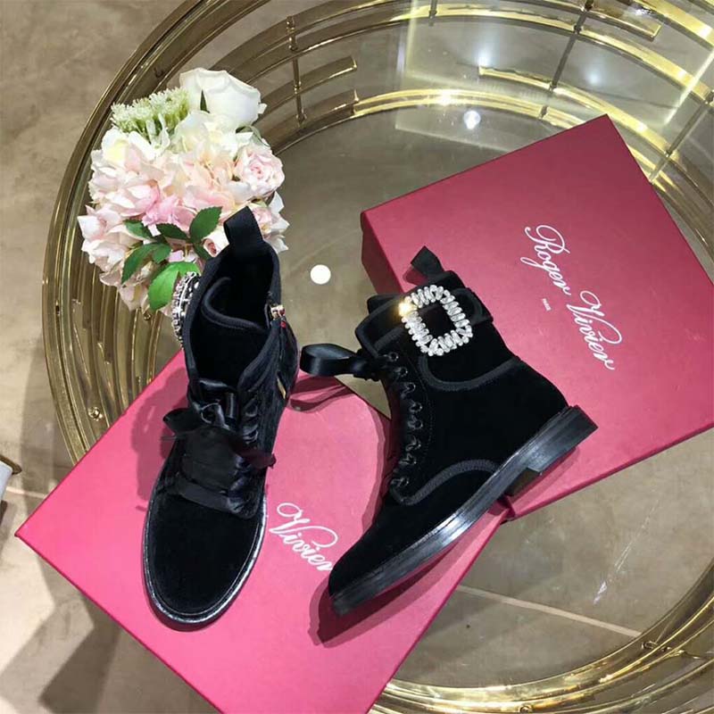 Roger Vivier Women Shoes Viv' Rangers Strass Buckle Fabric Ankle Boots-Black - Image 5
