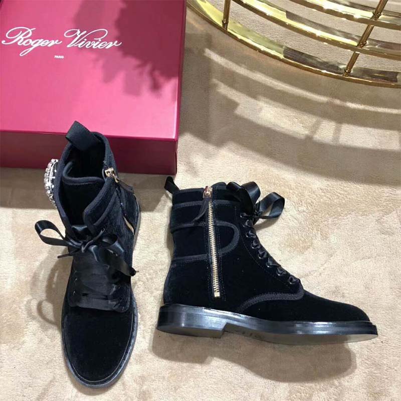 Roger Vivier Women Shoes Viv' Rangers Strass Buckle Fabric Ankle Boots-Black - Image 2