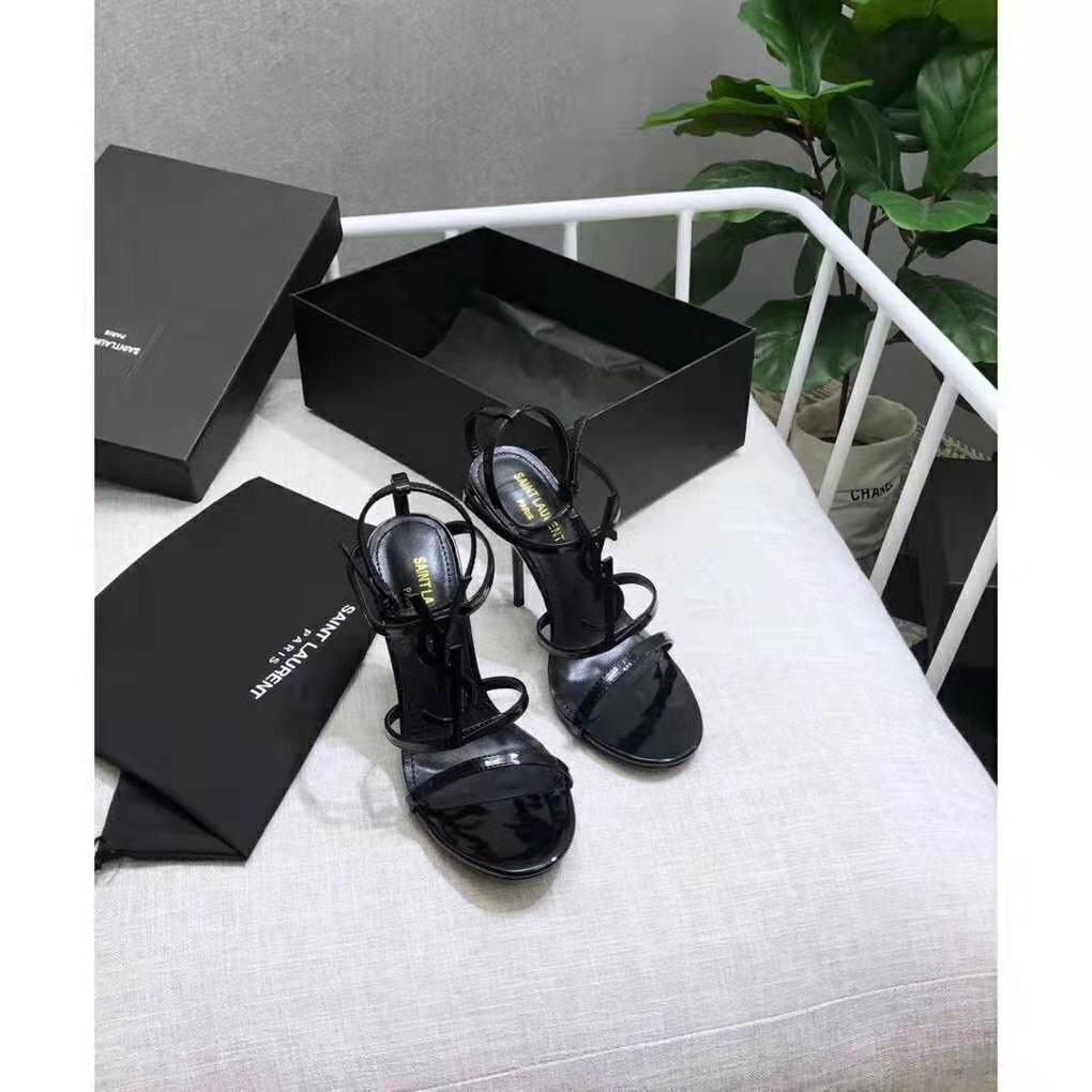Saint Laurent YSL Women Cassandra Sandal Black Logo Patent 10.5cm - Image 3