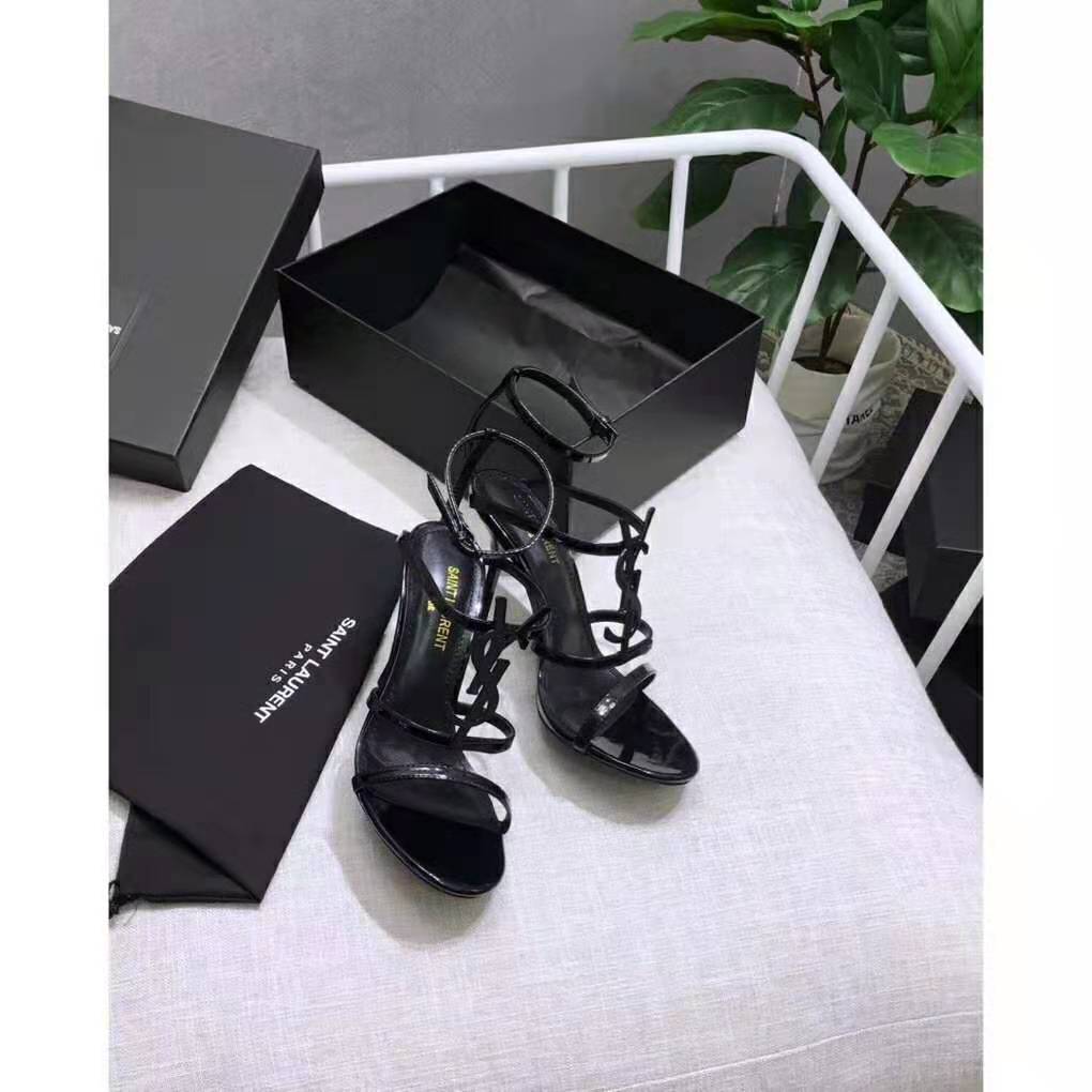 Saint Laurent YSL Women Cassandra Sandal Black Logo Patent 10.5cm - Image 4