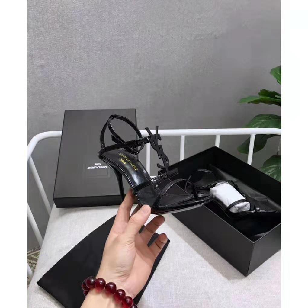 Saint Laurent YSL Women Cassandra Sandal Black Logo Patent 10.5cm - Image 8