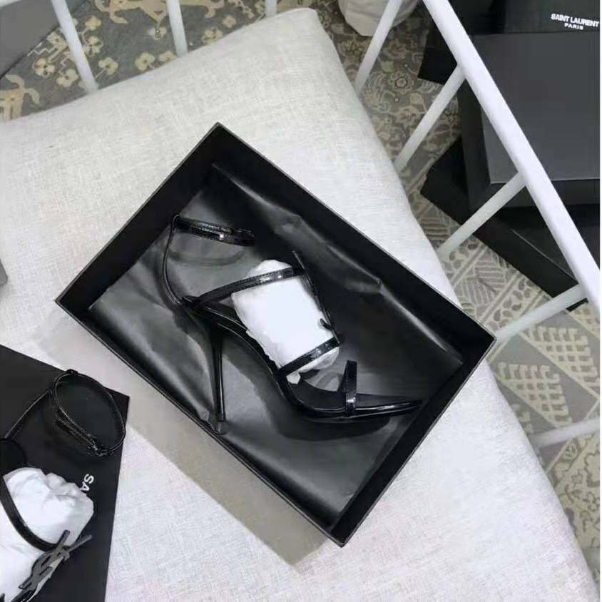 Saint Laurent YSL Women Cassandra Sandal Black Logo Patent 10.5cm - Image 2