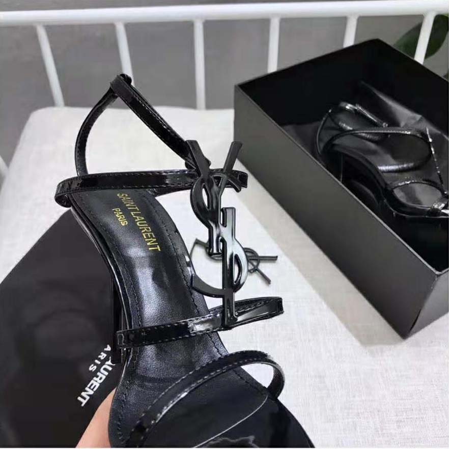 Saint Laurent YSL Women Cassandra Sandal Black Logo Patent 10.5cm - Image 7