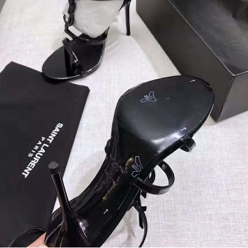 Saint Laurent YSL Women Cassandra Sandal Black Logo Patent 10.5cm - Image 5