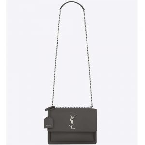 Saint Laurent YSL Women Medium Sunset Bag in Calfskin Leather Bag-Grey