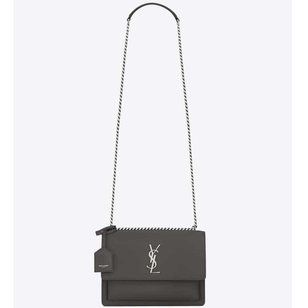 Saint Laurent YSL Women Medium Sunset Bag in Calfskin Leather Bag-Grey