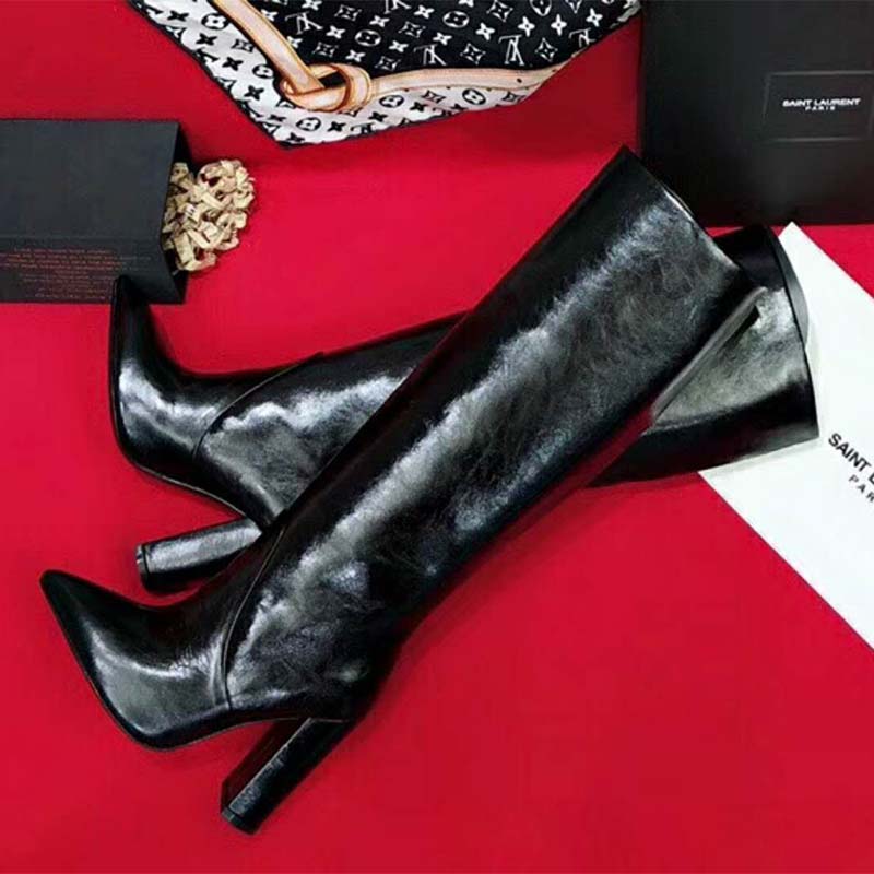 Saint Laurent YSL Women Shoes Lou Boot in Lambskin 90mm Heel-Black - Image 2