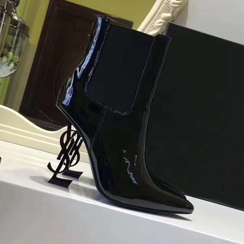 Saint Laurent YSL Women Shoes Opyum Bootie in Patent Leather with Black Heel-80mm - Image 4