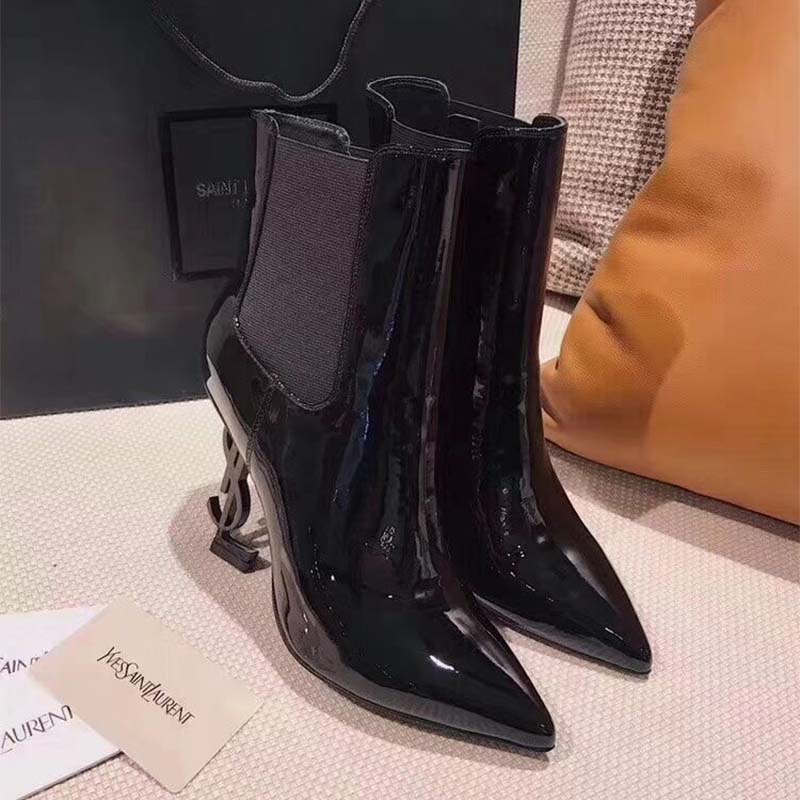 Saint Laurent YSL Women Shoes Opyum Bootie in Patent Leather with Black Heel-80mm - Image 2