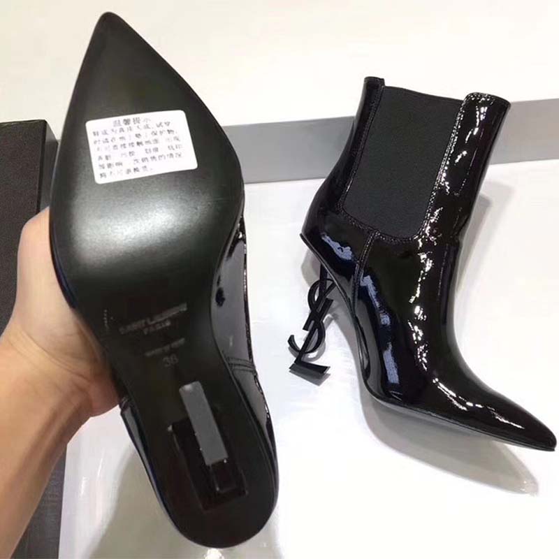 Saint Laurent YSL Women Shoes Opyum Bootie in Patent Leather with Black Heel-80mm - Image 5