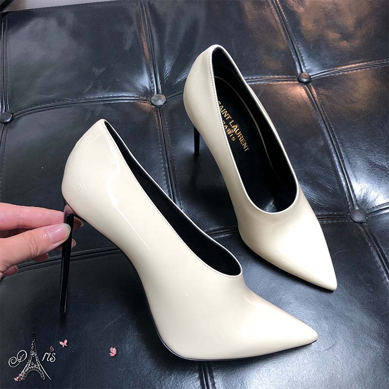 Saint Laurent YSL Women Shoes Teddy Pump Patent 10.5cm-White - Image 4