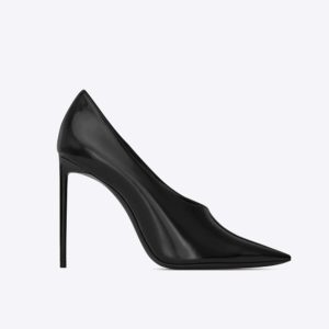 Saint Laurent YSL Women Shoes Teddy Pump Shiny Leather 10.5cm-Black