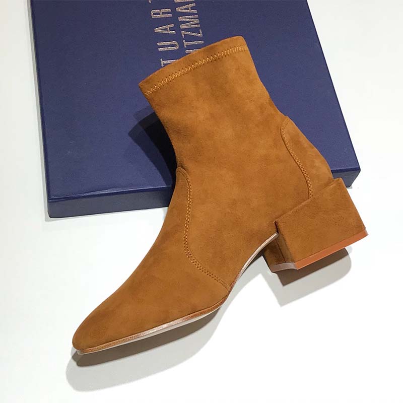 Stuart Weitzman Women Shoes The Accordion Bootie 40mm Heel-Brown - Image 4