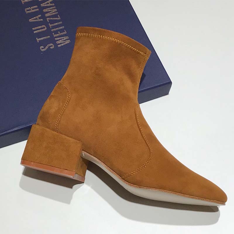 Stuart Weitzman Women Shoes The Accordion Bootie 40mm Heel-Brown - Image 5