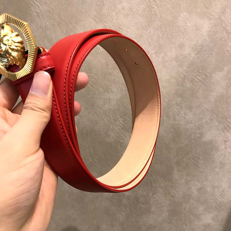Versace Men Octagonal Medusa Leather Belt-Red - Image 3
