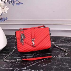 Saint Laurent YSL Women College Medium In Matelasse Leather-Red
