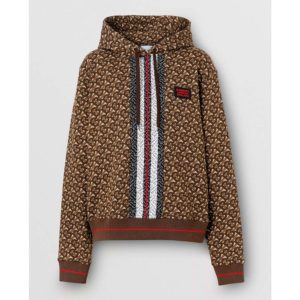 Burberry Men Monogram Stripe Print Cotton Oversized Hoodie-Brown