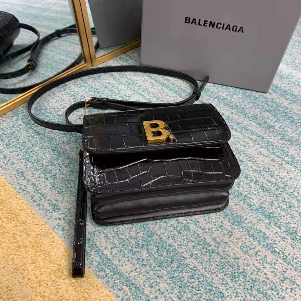 Balenciaga Women B. Small Bag in Black Crocodile Embossed Calfskin-Black 4 Balenciaga Women B. Small Bag in Black Crocodile Embossed Calfskin-Black - Image 4