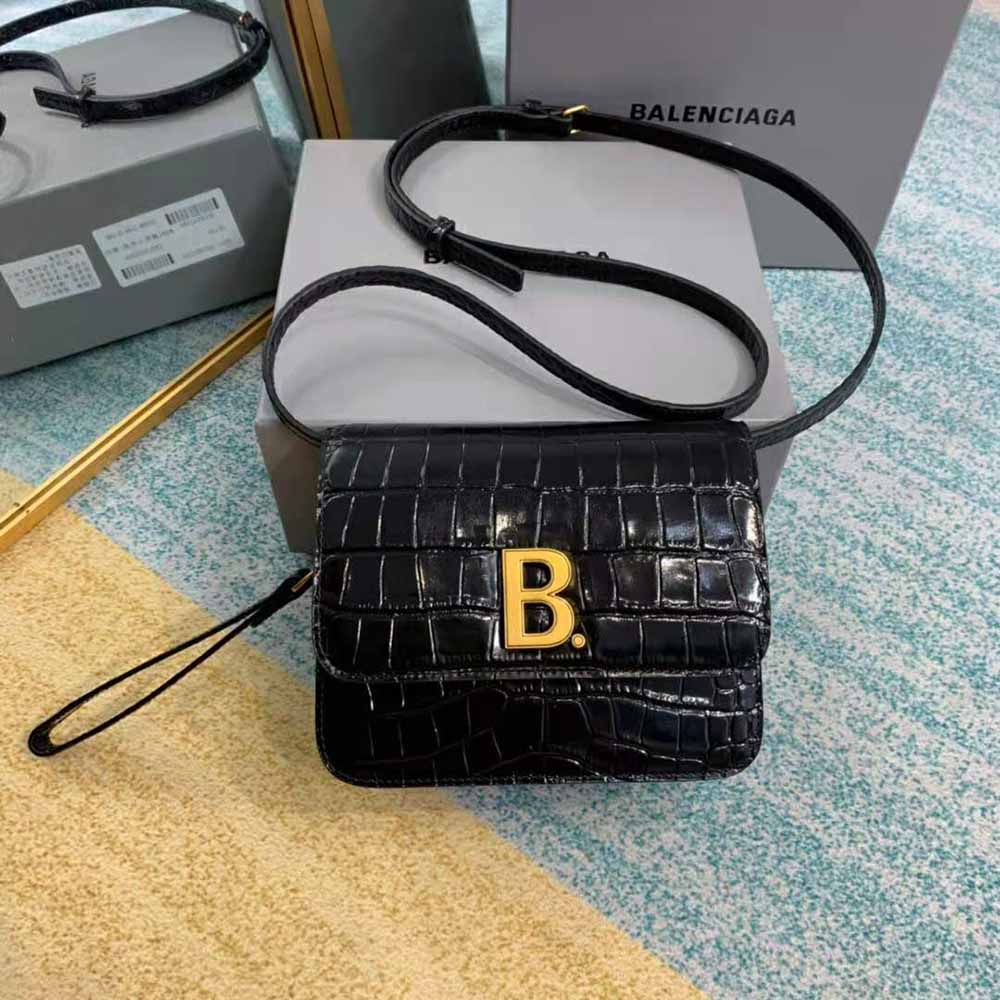 Balenciaga Women B. Small Bag in Black Crocodile Embossed Calfskin-Black 2 Balenciaga Women B. Small Bag in Black Crocodile Embossed Calfskin-Black - Image 2