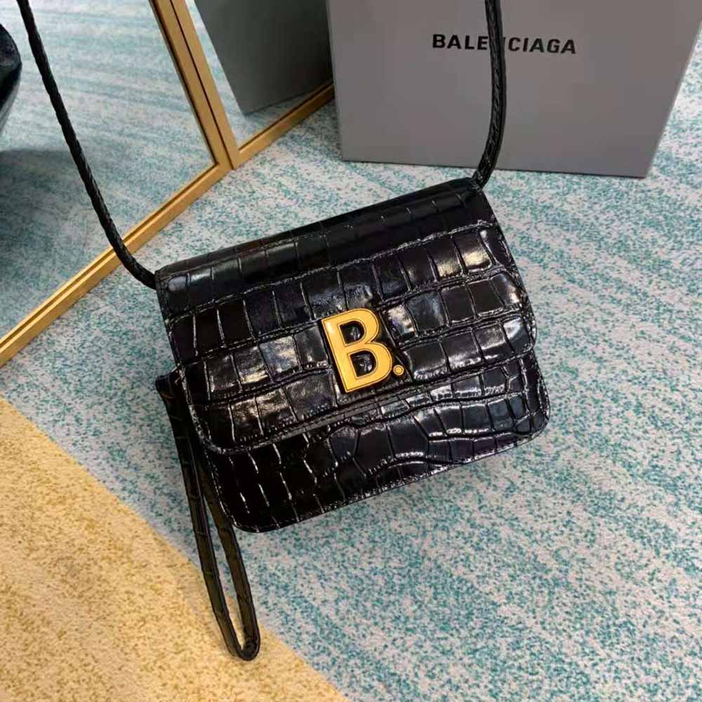 Balenciaga Women B. Small Bag in Black Crocodile Embossed Calfskin-Black 3 Balenciaga Women B. Small Bag in Black Crocodile Embossed Calfskin-Black - Image 3