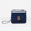 Balenciaga Women B. Small Bag in Black Crocodile Embossed Calfskin