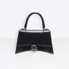 Balenciaga Women Hourglass Small Top Handle Bag in Black Shiny Box Calfskin