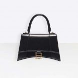 Balenciaga Women Hourglass Small Top Handle Bag in Black Shiny Box Calfskin