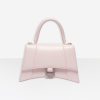 Balenciaga Women Hourglass Small Top Handle Bag in Light Pink Shiny Box Calfskin