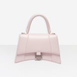 Balenciaga Women Hourglass Small Top Handle Bag in Light Pink Shiny Box Calfskin