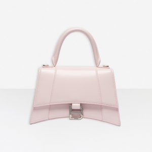 Balenciaga Women Hourglass Small Top Handle Bag in Light Pink Shiny Box Calfskin