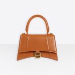 Balenciaga Women Hourglass Small Top Handle Bag in Shiny Box Calfskin-Brown