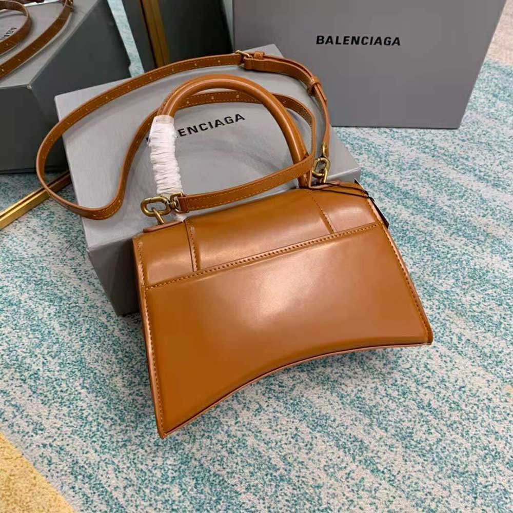 BALENCIAGA Shiny Box Calfskin Hourglass Top Handle Bag XS Bright