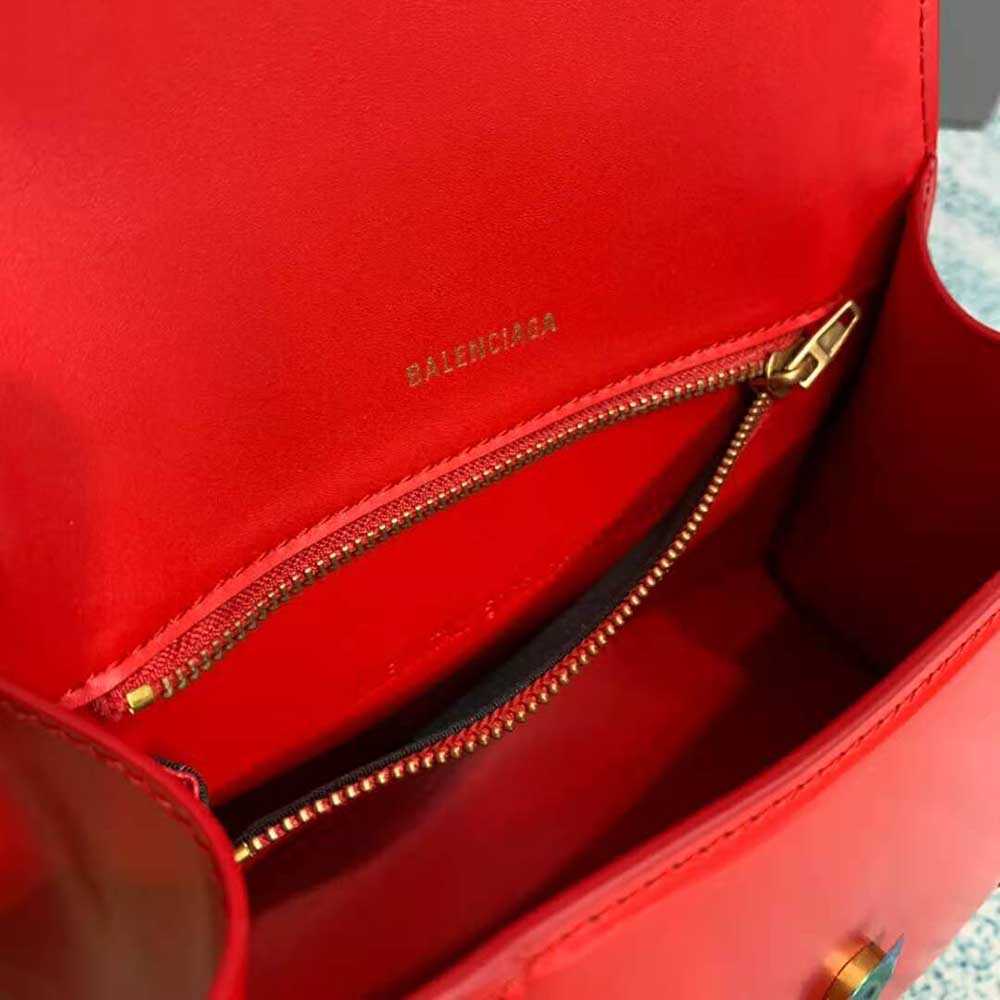 BALENCIAGA Shiny Box Calfskin Hourglass Top Handle Bag XS Bright Red  1285162