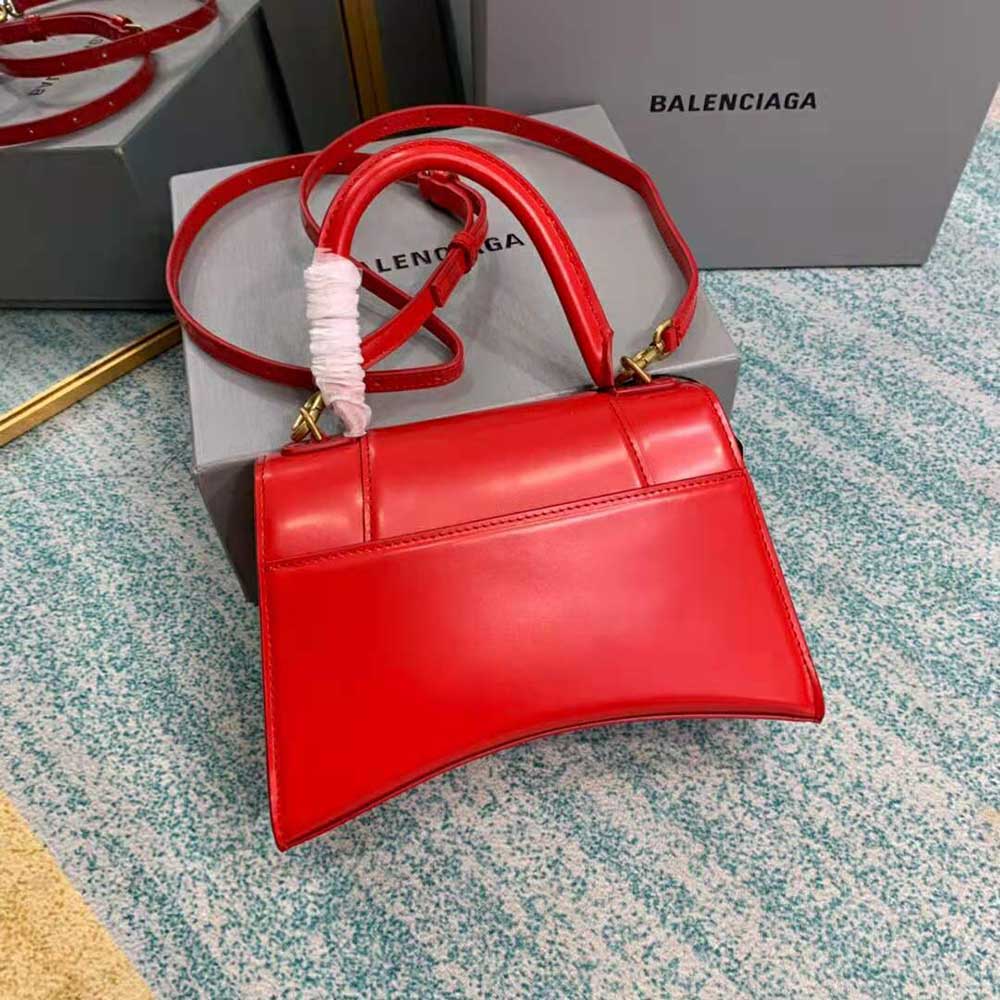 BALENCIAGA Shiny Box Calfskin Hourglass Top Handle Bag XS Bright Red  1285162