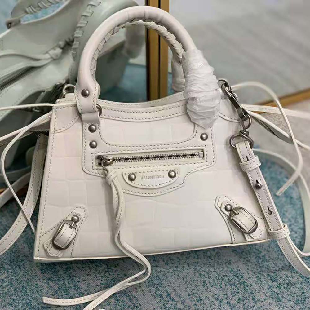 Balenciaga Neo Classic Mini Top Handle Bag In White Semi-shiny