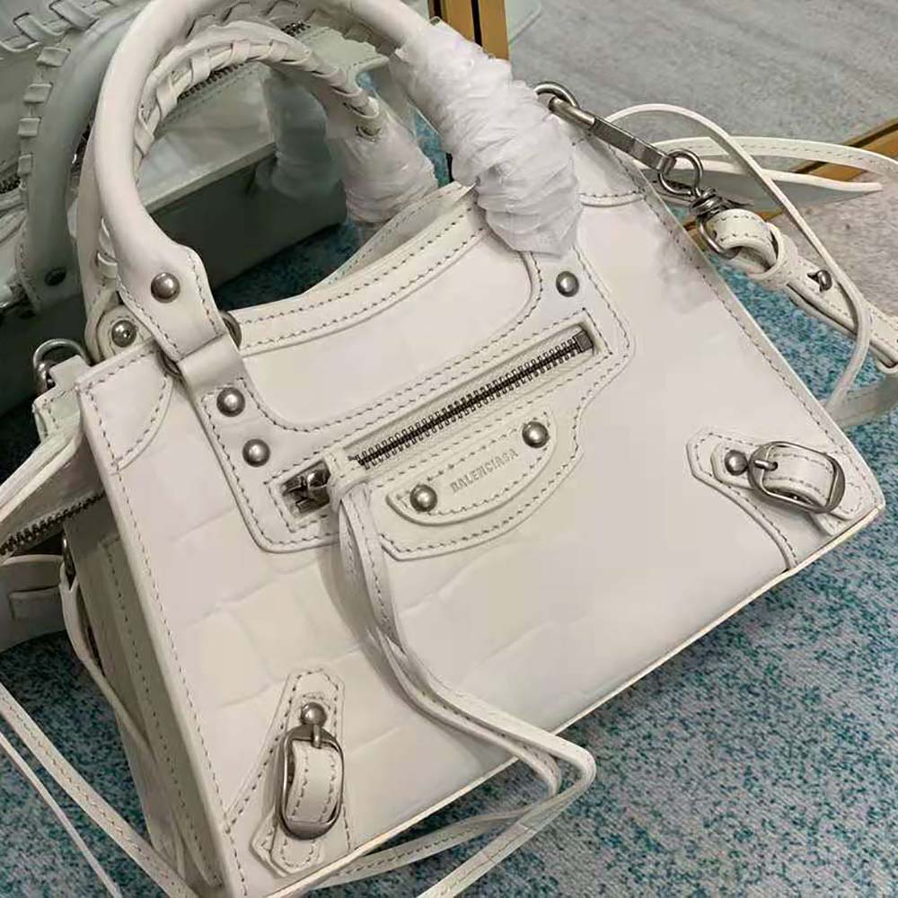 Balenciaga Neo Classic Mini Top Handle Bag In White Semi-shiny