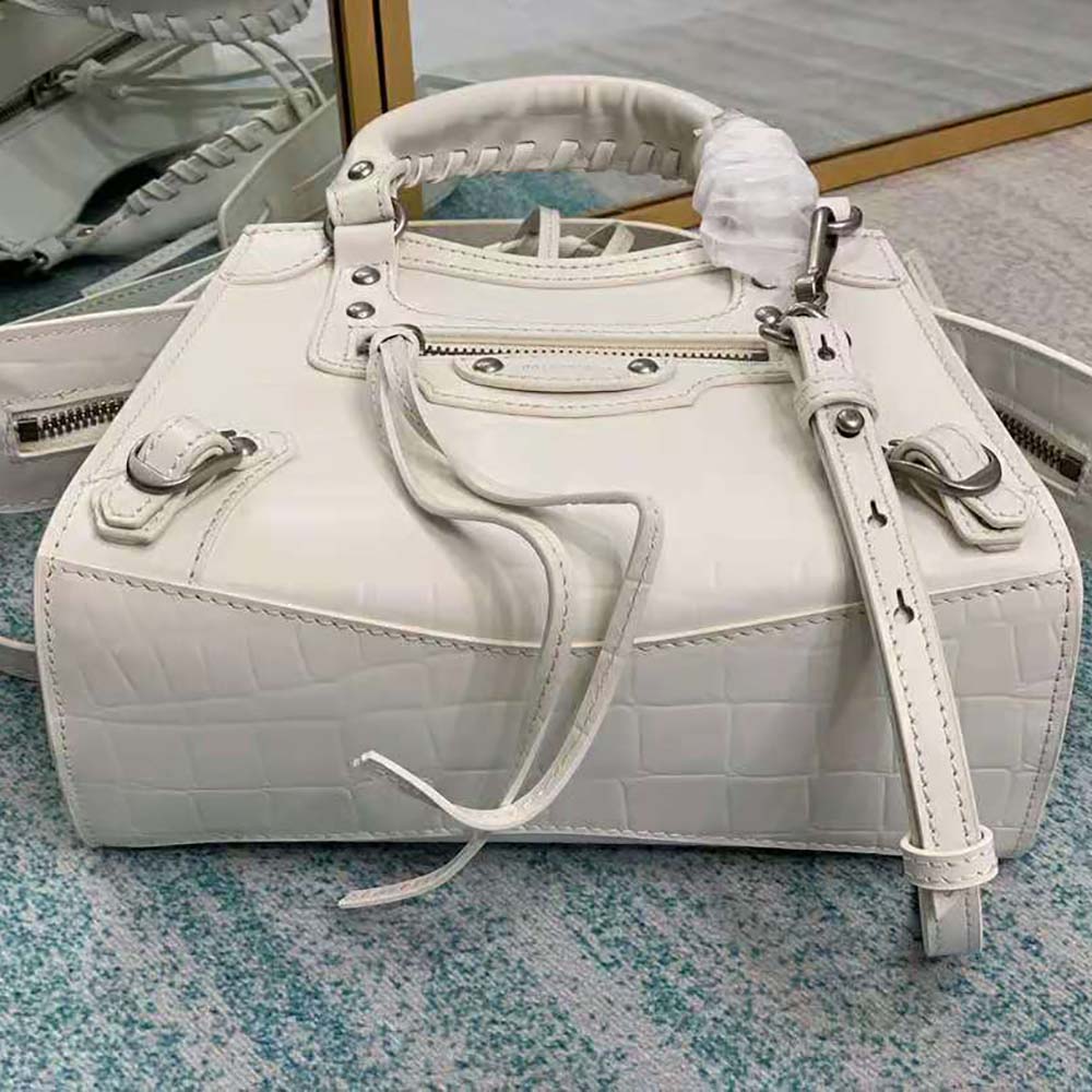 Balenciaga Neo Classic Mini Top Handle Bag In White Semi-shiny