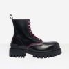 Balenciaga Women Strike 20mm Lace-Up Boot in Black Matte Calfskin-Pink