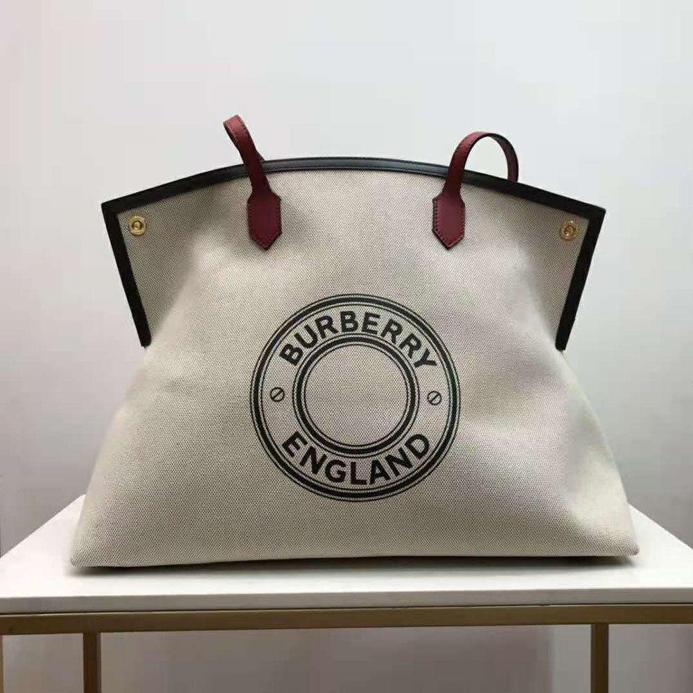 Burberry Logo Graphic Cotton Canvas Society Tote in Natural